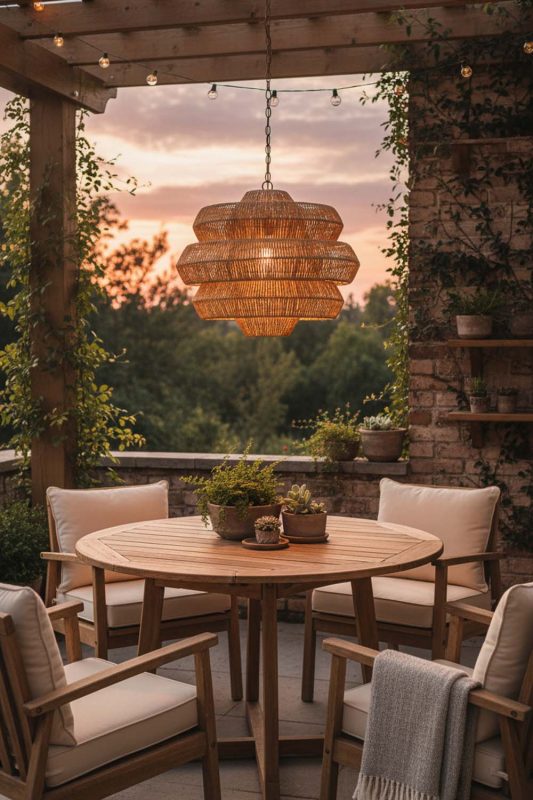 Outdoor Brown Tiered Rattan Chandelier - Fresh & Airy