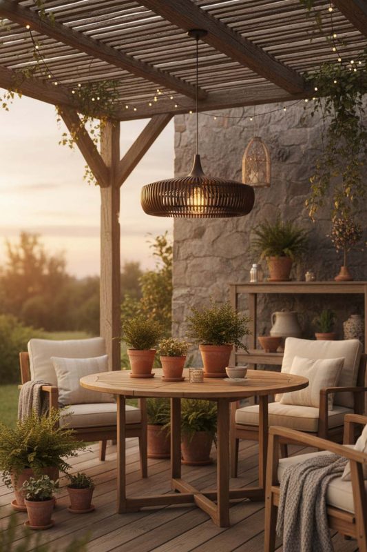 Outdoor Coffee Bentwood Pendant Light - Cozy Outdoor Ambience