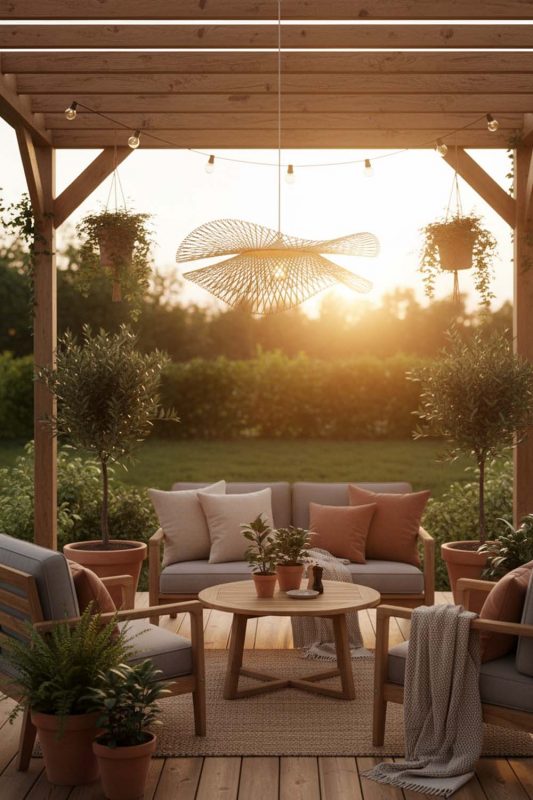Outdoor Double Bamboo Lotus Leaf Pendant Light - Peaceful & Inviting