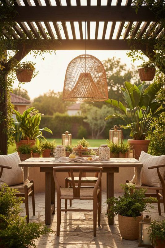 Outdoor Double Layer Rattan Cage Pendant - Fresh & Airy