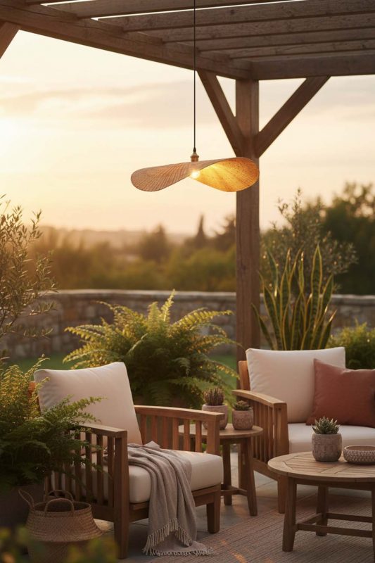 Outdoor Flat Rattan Pendant Light - Fresh & Airy
