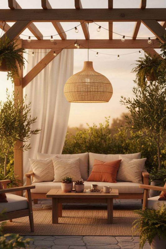 Outdoor Full White Rattan Pendant Light - Cozy Outdoor Ambience