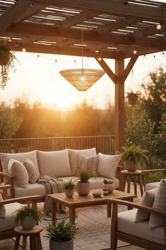 Outdoor Inverted Pyramid Rattan Pendant Light - Relaxing & Natural