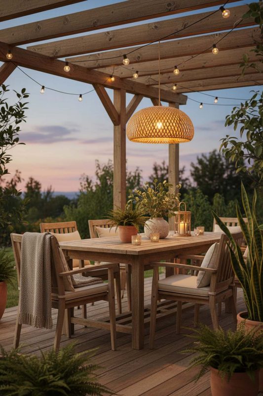 Outdoor Natural Bamboo Basket Light Shade - Magical Evening Vibes