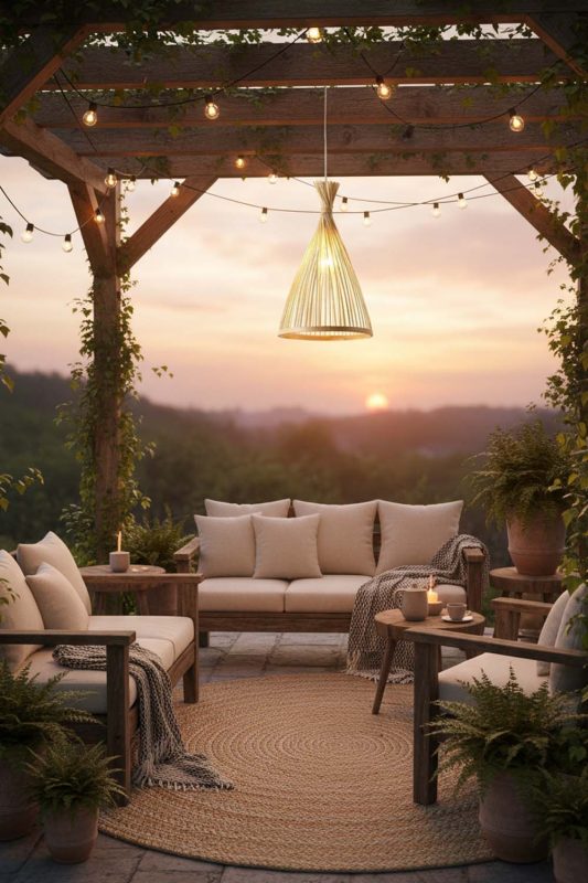 Outdoor Natural Bamboo Tapered Pendant Light - Cozy Outdoor Ambience