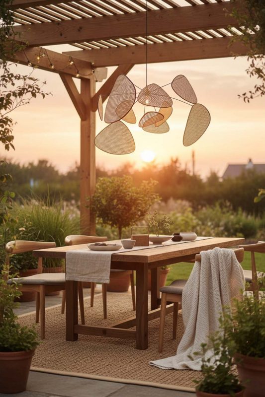 Outdoor Natural Rattan Petal Ceiling Light - Cozy Outdoor Ambience