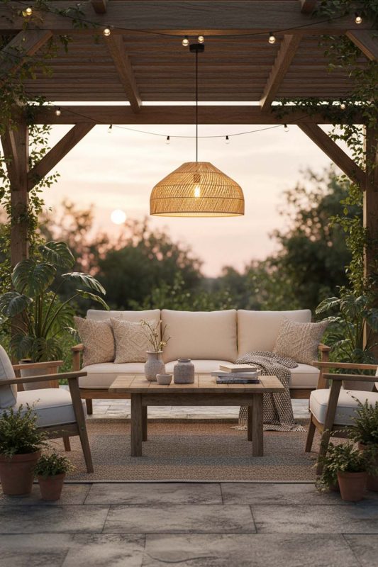 Outdoor Natural Rattan Wide Dome Pendant Light - Magical Evening Vibes