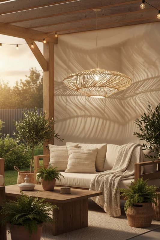 Outdoor Natural Ufo Shades Rattan Lamp - Cozy Outdoor Ambience