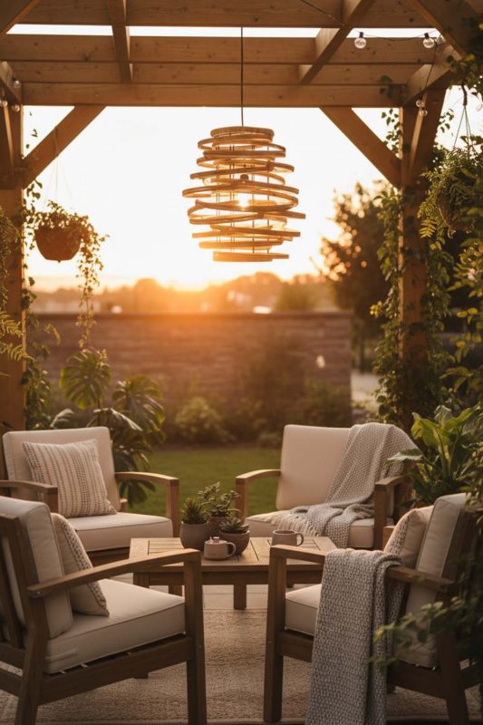 Outdoor Rattan Beehive Pendant Light - Cozy Outdoor Ambience