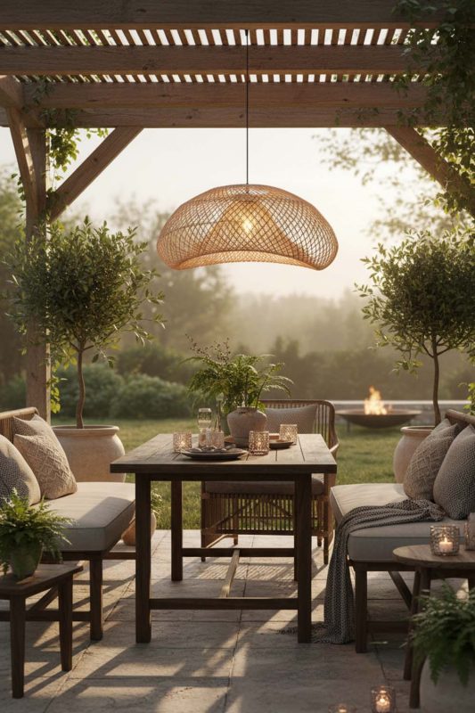 Outdoor Rattan Diamond Pendant Light - Cozy Outdoor Ambience