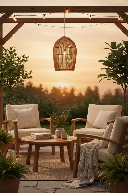 Outdoor Rattan Dome Pendant Light - Cozy Outdoor Ambience