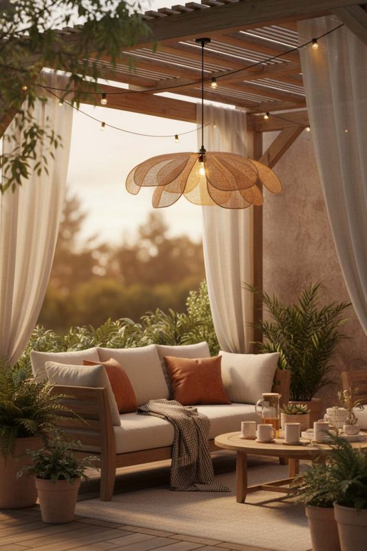 Outdoor Rattan Flower Hanging Light - Relaxing & Natural