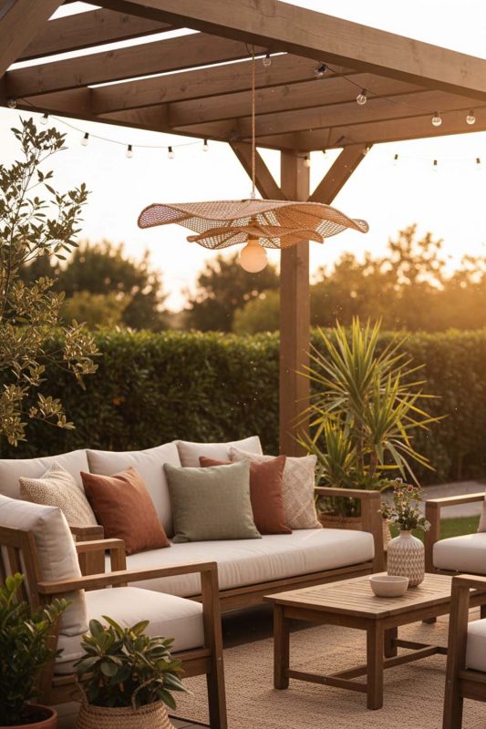 Outdoor Rattan Lotus Pendant Light - Cozy Outdoor Ambience