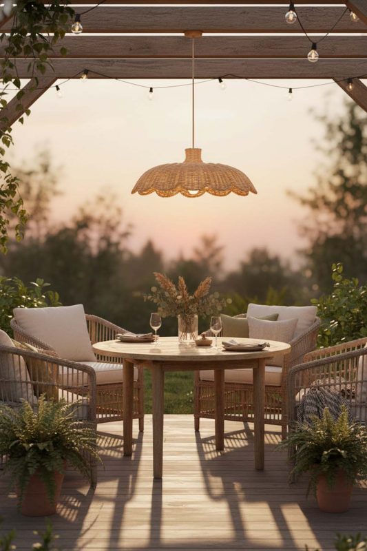 Outdoor Rattan Scalloped Lampshade - Magical Evening Vibes