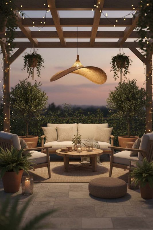 Outdoor Rattan Straw Hat Pendant Light - Magical Evening Vibes