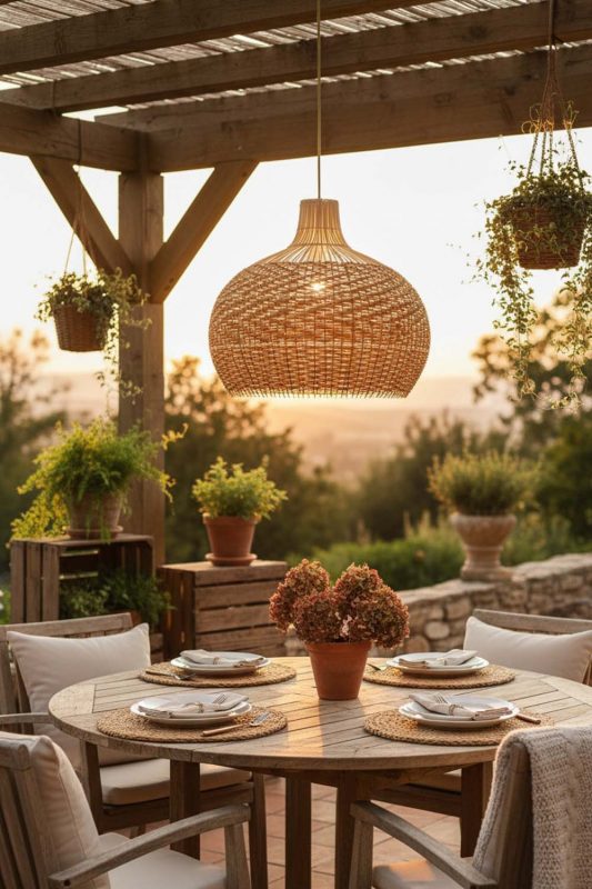 Outdoor Red Orange Rattan Pendant Light - Magical Evening Vibes