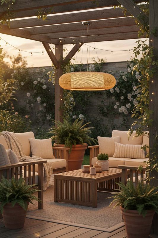 Outdoor Round Bamboo Drum Chandelier - Relaxing & Natural