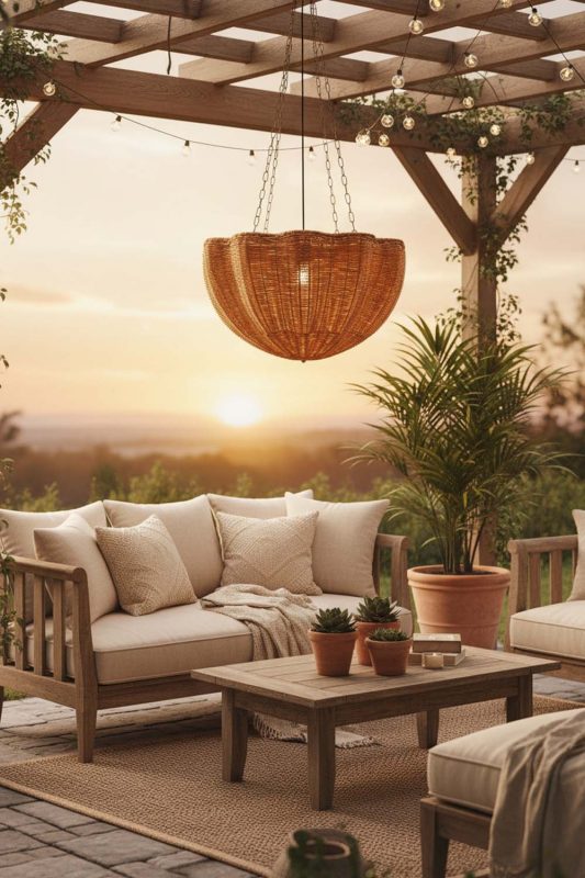 Outdoor Scalloped Rattan Pendant Light - Relaxing & Natural