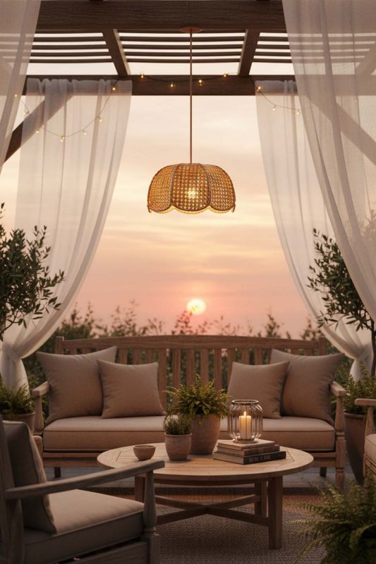 Outdoor Scalloped Wicker Lampshade - Fresh & Airy
