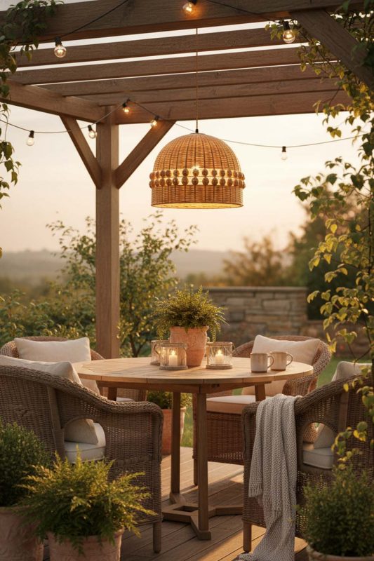Outdoor Small Bamboo Bell Pendant Light - Cozy Outdoor Ambience
