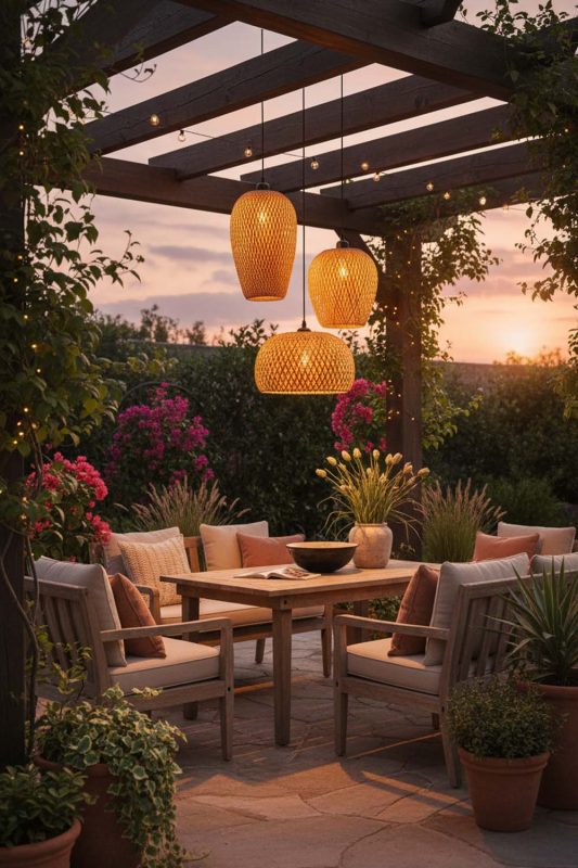 Outdoor Small Bamboo Cluster Pendant Light - Cozy Outdoor Ambience