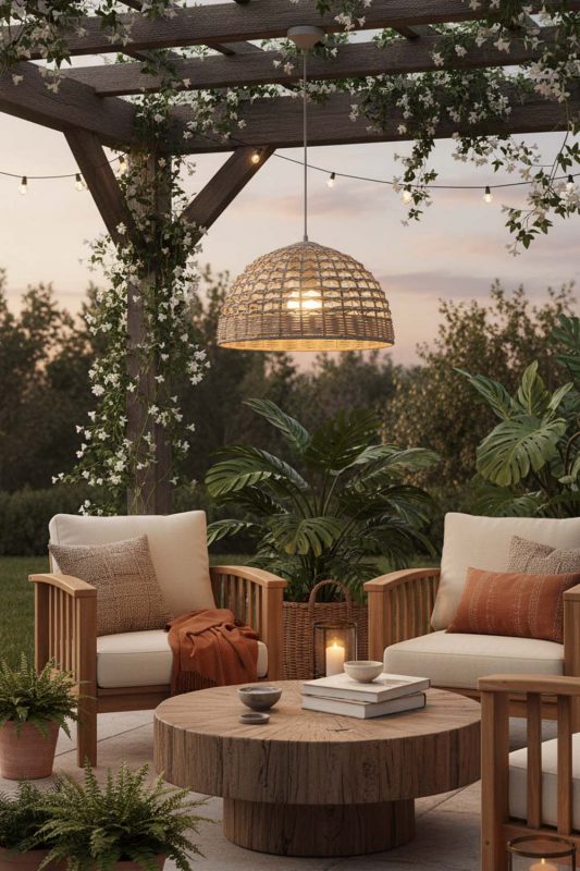 Outdoor Small Rattan Dome Pendant - Cozy Outdoor Ambience