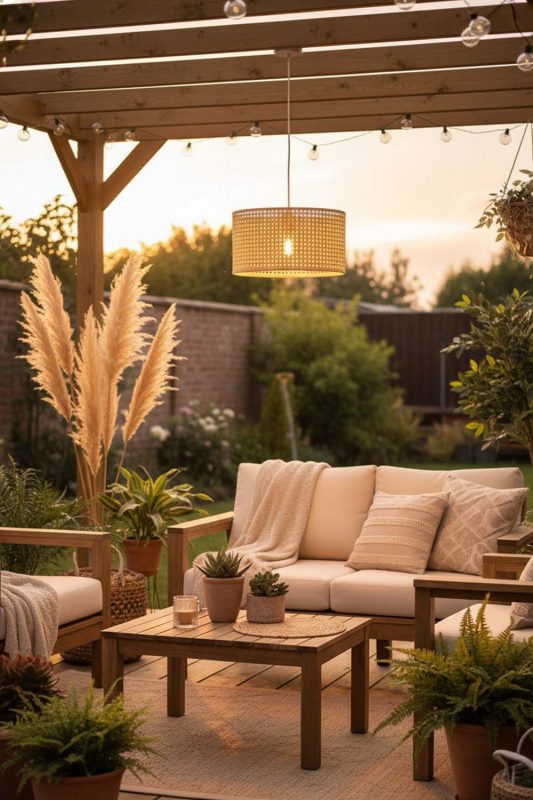 Outdoor Small Rattan Drum Pendant Light - Relaxing & Natural
