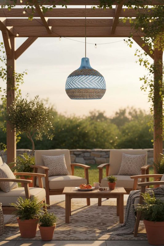 Outdoor Tan Brown White Rattan Pendant Light - Relaxing & Natural