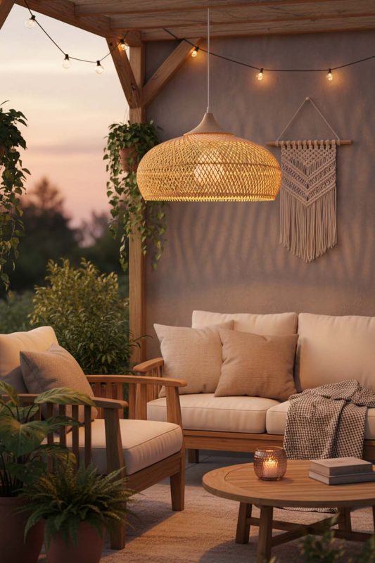 Outdoor Vintage Wood Rattan Pendant Light C - Peaceful & Inviting
