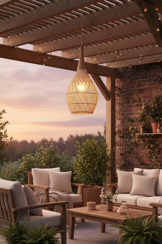 Outdoor Vintage Wood Rattan Pendant Light D - Relaxing & Natural
