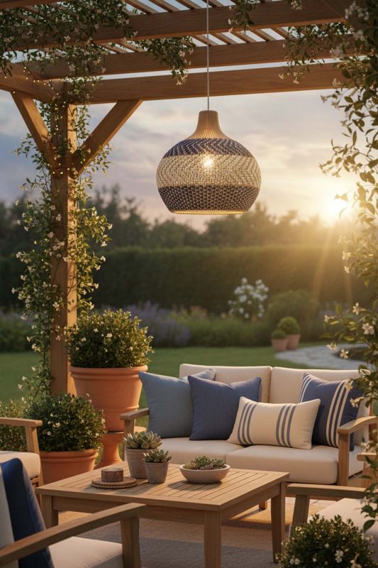 Outdoor White Blue Rattan Pendant Light - Peaceful & Inviting