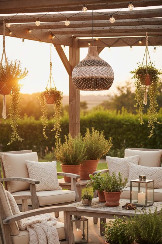 Outdoor White Gray Rattan Pendant Light - Relaxing & Natural