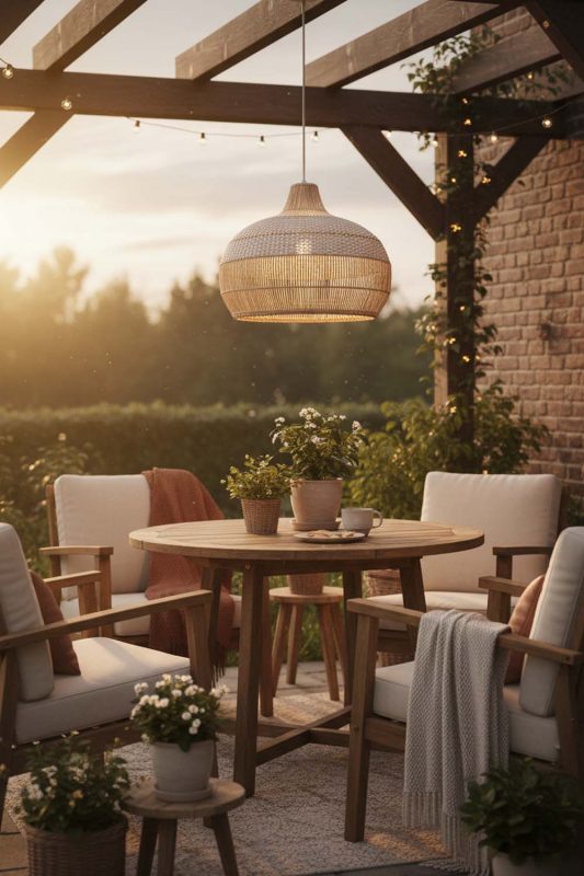 Outdoor White Wicker Pendant Light - Cozy Outdoor Ambience