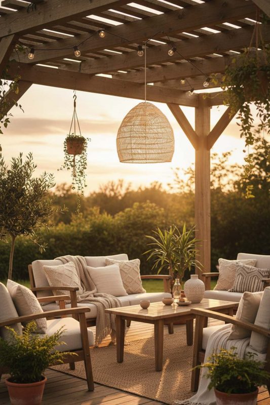 Outdoor Wicker Basket Pendant Light Beige Color - Magical Evening Vibes