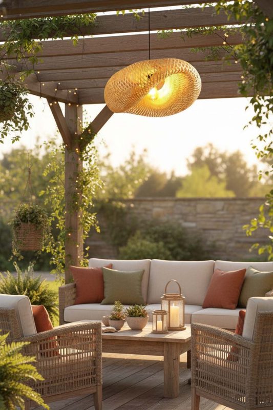 Outdoor Wicker Bird Nest Pendant Light A - Peaceful & Inviting