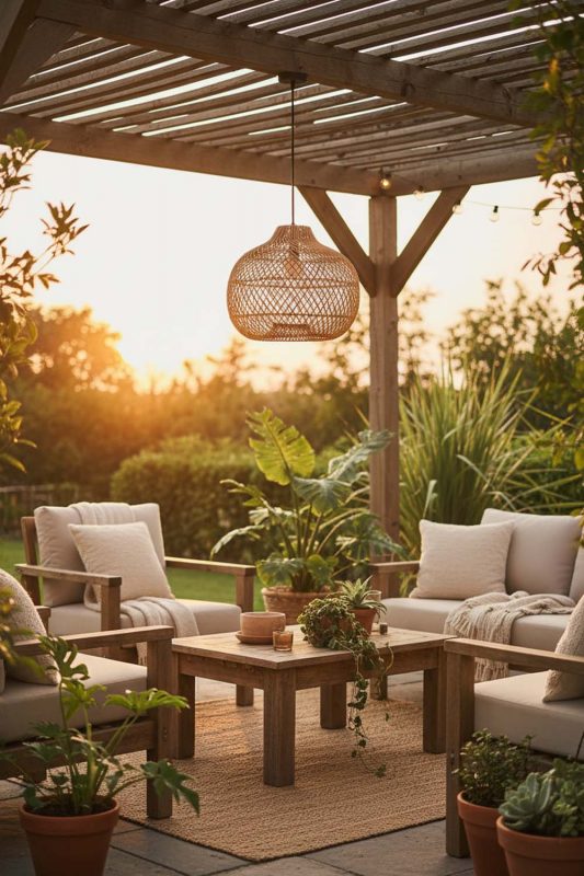 Outdoor Wicker Swag Lamp - Relaxing & Natural