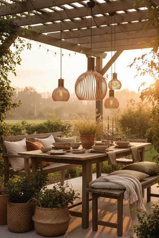 Outdoor Wood Cage Pendant Light - Peaceful & Inviting