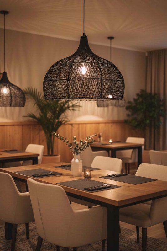 Restaurant Black Bloom Rattan Pendant Light - Cozy Fine Dining