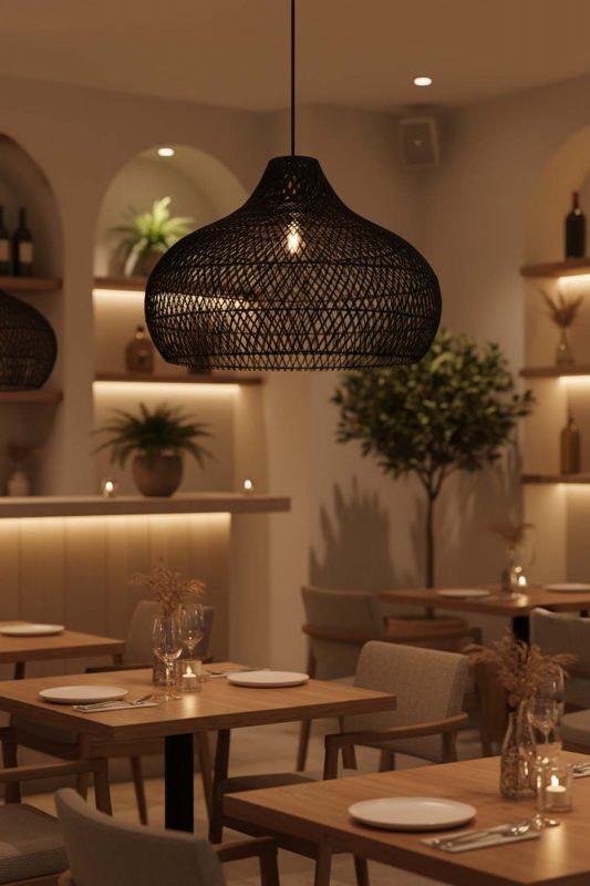 Restaurant Black Kloe Rattan Pendant Light - Cozy Fine Dining