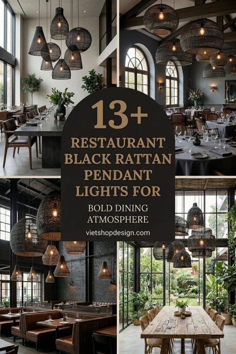 Restaurant Black Rattan Pendant Lights For Bold Dining Atmosphere