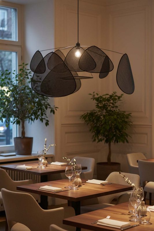 Restaurant Black Rattan Petal Ceiling Light - Upscale & Stylish