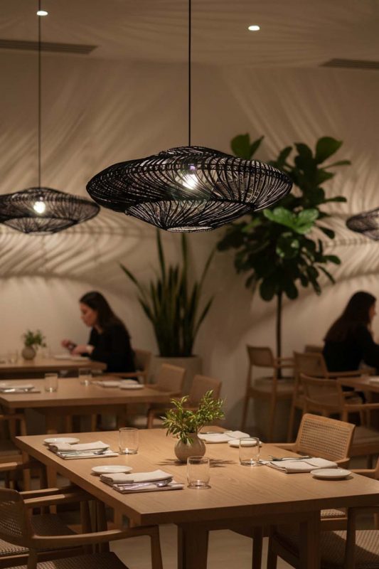 Restaurant Black Ufo Shades Rattan Lamp - Upscale & Stylish