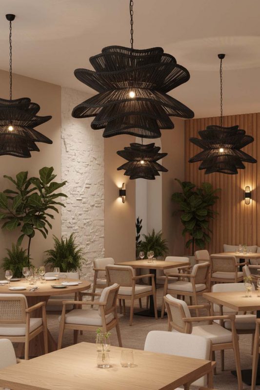 Restaurant Black Vietnamese Flower Rattan Chandelier - Upscale & Stylish