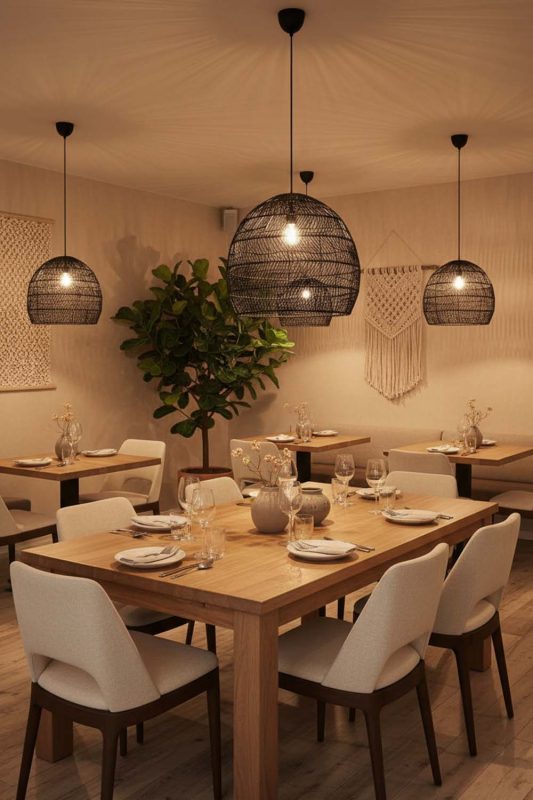 Restaurant Black Wicker Basket Pendant Light - Warm & Inviting Atmosphere