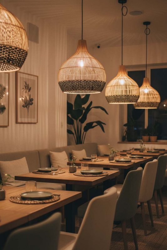Restaurant Bottom Black Rattan Pendant Light - Elegant Dining Experience