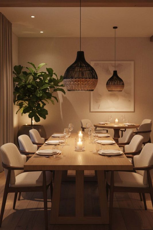 Restaurant Bottom Tan Brown Rattan Light Black Body - Upscale & Stylish