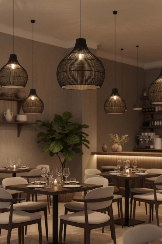 Restaurant Simple Black Rattan Pendant Light - Warm & Inviting Atmosphere