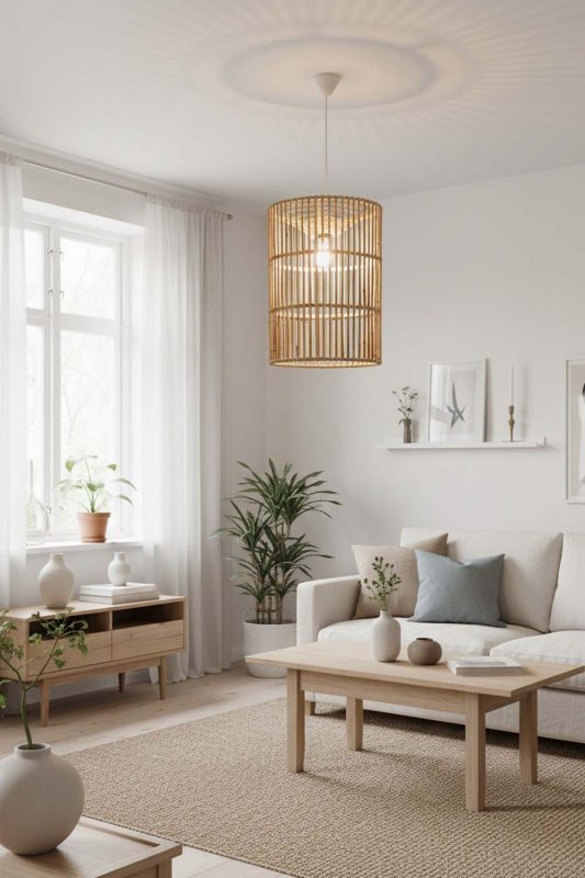 Scandinavian Bamboo Geometric Pendant Light Cylinder - Bright & Airy