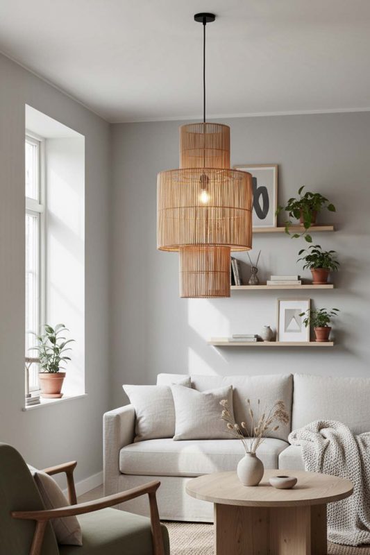 Scandinavian Bamboo Lantern Geometric Pendant Light - Soft & Cozy