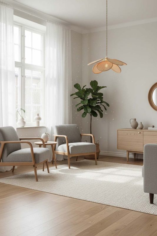 Scandinavian Bamboo Petal Pendant Light - Modern Nordic Feel